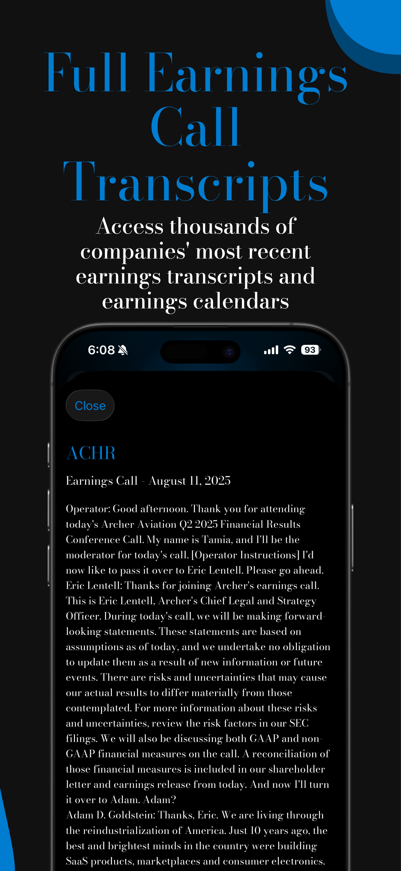 Earnings calendar and results